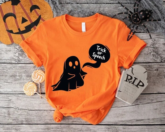 Trick or Speech Halloween Shirt, Speech Language Therapist Halloween Shirt, Halloween SLP Shirt, Speech Therapy Halloween, SLP Ghost Shirt